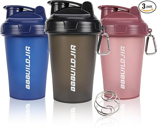 [3 PACK] 17 oz Protein Shaker Bottles Protein Mixer - Leak Proof Shaker Cups for Protein Shakes, Protein Shaker Bottle, Protein Shake Cup, BPA Free & Dishwasher Safe Black/Blue/Pink