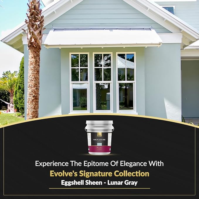 EVOLVE Signature Paint & Primer: Luxury Paint & Primer for Indoor & Outdoor Surfaces, Minimal Odor, Eggshell Sheen (Lunar Gray, 5 Gallon)