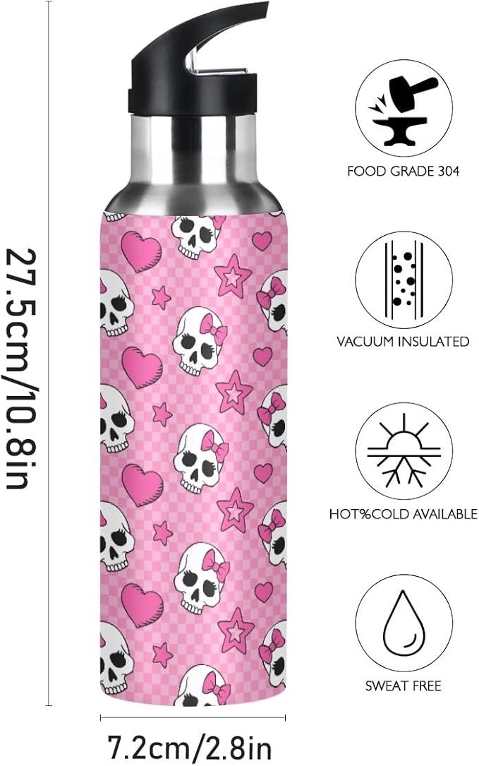 MNSRUU Insulated Water Bottle with Straw, Rainbow and Unicorns Stainless Steel Flasks for Sports Cycling Hiking School