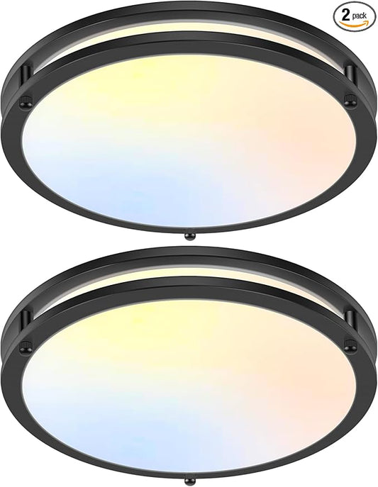 2-Pack 50W Dimmable Flush Mount Ceiling Lights, 16 Inch Black LED Ceiling Light with 5 Color Temperatures in One Selectable, 5400LM Modern Close to Ceiling Light Fixtures for Livingroom Dining Hallway