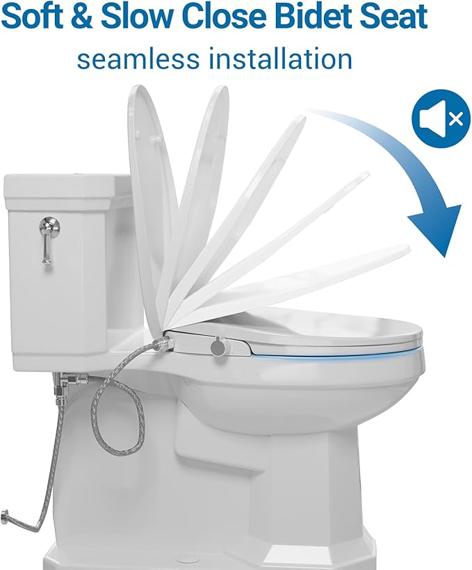 Bidet Toilet Seat for Round Toilet, Non-Electric Cold Water Wash PP Bidet Seat with Self-Cleaning Nozzle, Hygiene Toilet Seat Cover for Women, Easy Installation, White, 17 Inch