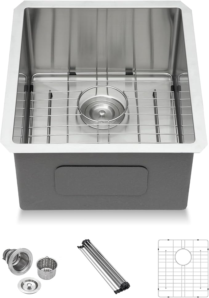 Lordear 17 Undermount Bar Sink 17x19 Inch Small Kitchen Sinks Single Bowl 16 Gauge Stainless Steel Wet Bar Prep RV Camper Mobile Home Handmade Bar Sink Basin