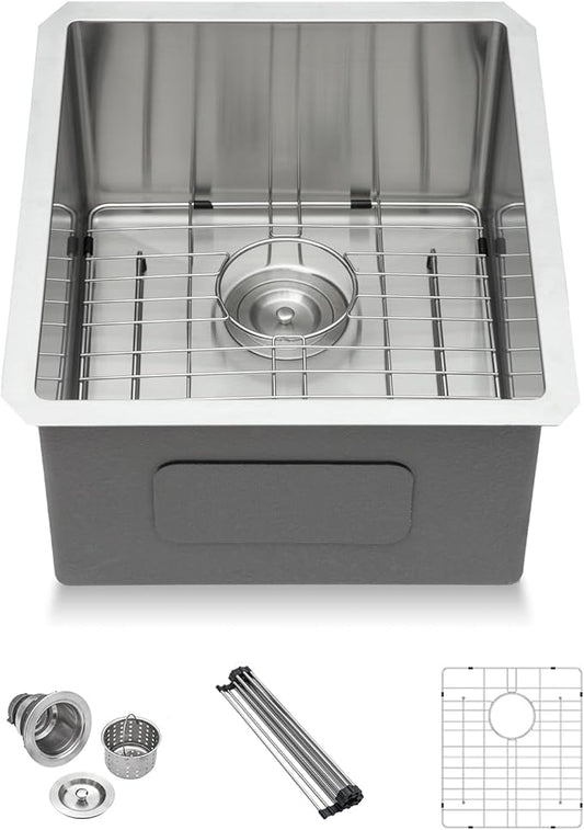 Lordear 17 Undermount Bar Sink 17x19 Inch Small Kitchen Sinks Single Bowl 16 Gauge Stainless Steel Wet Bar Prep RV Camper Mobile Home Handmade Bar Sink Basin