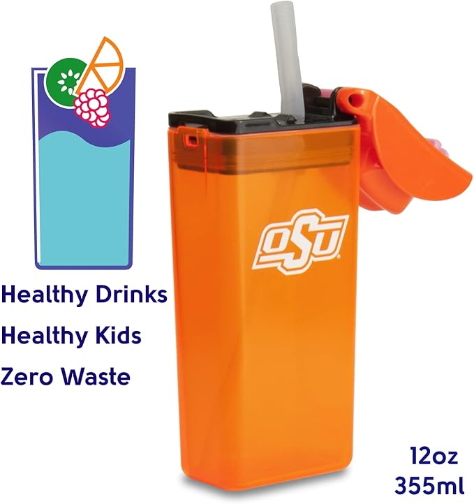 Reusable Water Bottle | Officially Licensed NCAA Sports Bottle | BPA Free | Dishwasher Safe | Pistol Pete Mascot | 12 oz Drink in the Box - Oklahoma State University