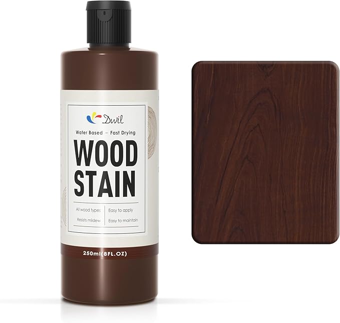 DWIL Water Based Wood Stain - Multiple Finishes, Fast Drying, Indoor and Outdoor Furniture, Wood Paneling, Cabinets and More, Low Odor ＆ Non-Toxic (8.5oz Dark Walnut)