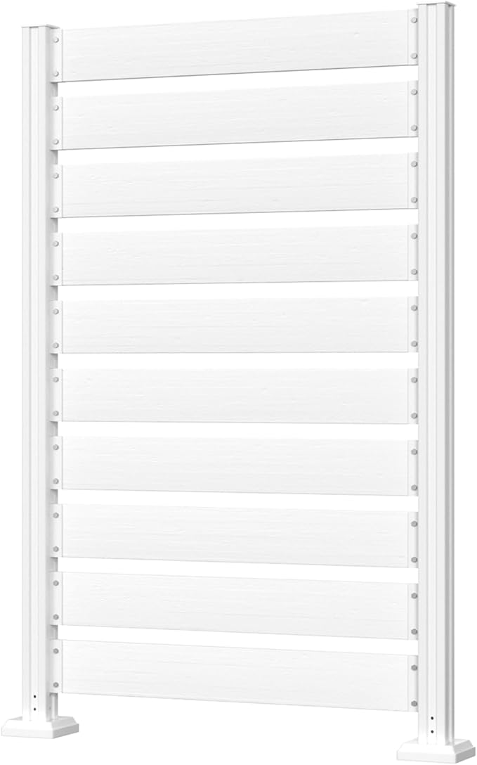 40” W x 60” H Wood Air Conditioner Fence for Hard Ground & Soft Ground, Single Outdoor Garden Fence, Privacy Screen Panel with Aluminum Stakes, Trash Can Pool Equipment Enclosure, White