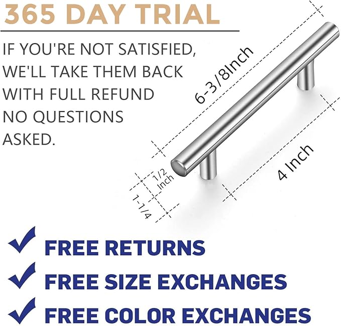 Ravinte 24 Pack | 6-3/10" Cabinet Pulls Brushed Nickel Stainless Steel Kitchen Cupboard Drawer Pulls Cabinet Handles 6-3/10 Inch Length，4 Inch Hole Center with Mounting