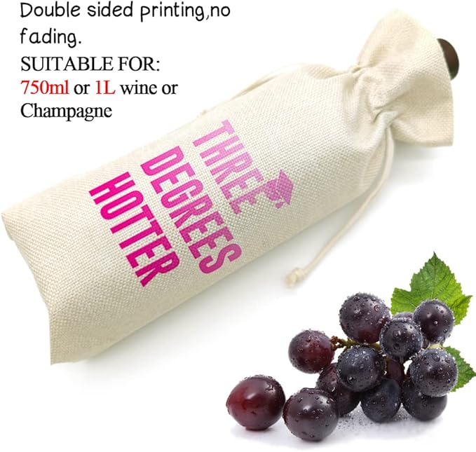 Graduation Three Degree Hotter,Funny Cute Wine Bag Gift,College Graduation Gift for Him Her Grad Masters Congrats Cap-Linen Drawstring Wine Bags(5SW116)