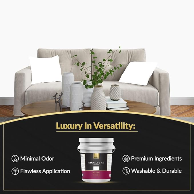 EVOLVE Signature Paint & Primer: Luxury Paint & Primer for Indoor & Outdoor Surfaces, Minimal Odor, Eggshell Sheen (Linen White, 5 Gallon)