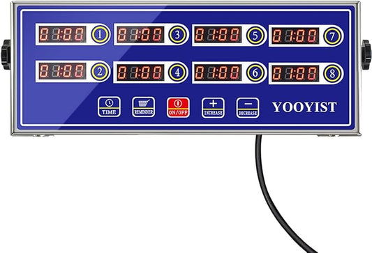 Professional Commercial 8 Channel Multiple Kitchen Timers Digital Calculagraph Programmable Loud for Restaurant Food Fryer Baking Cooking Stainless Steel Heavy Duty