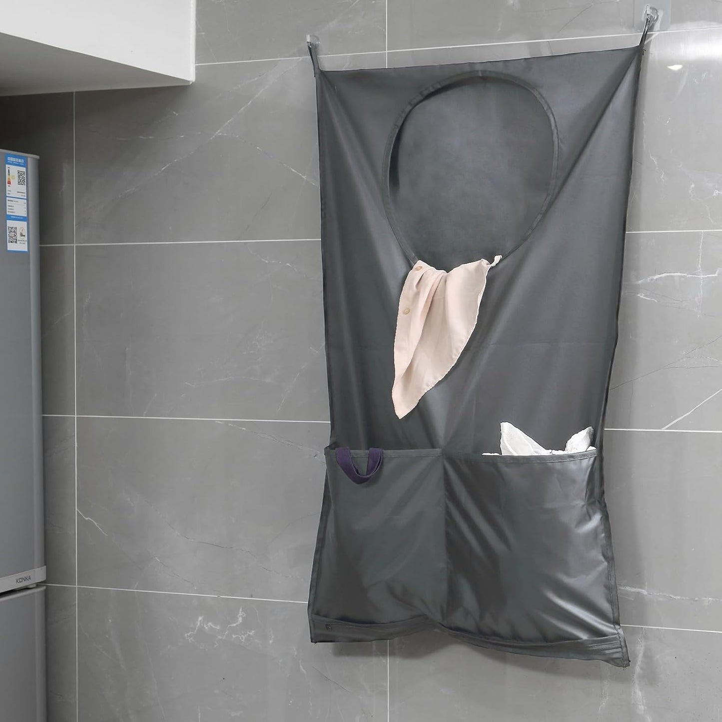 Saves Space Door-Hanging Laundry Bag,Door Hanging Laundry Hamper with 2 Different Types of Hooks, Polyester Fabric Hanging Laundry Basket for Clothes Size 22"X37" -2 Pack Gray