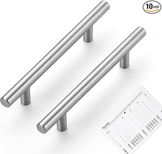 Ravinte 10 Pack | 6-3/10" Cabinet Pulls Brushed Nickel Stainless Steel Kitchen Cupboard Drawer Pulls Cabinet Handles 6-3/10 Inch Length，4 Inch Hole Center with Mounting