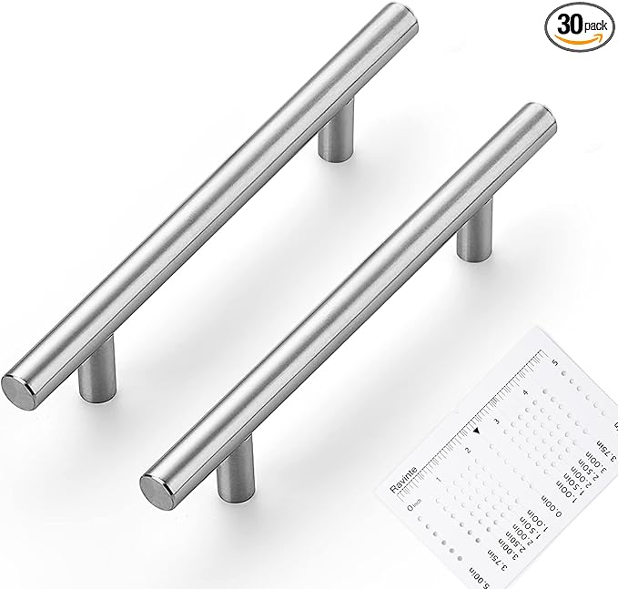 Ravinte 30 Pack | 6-3/10" Cabinet Pulls Brushed Nickel Stainless Steel Kitchen Cupboard Drawer Pulls Cabinet Handles 6-3/10 Inch Length，4 Inch Hole Center with Mounting