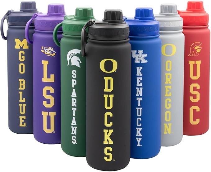 Oregon Ducks Water Bottle - Black Double Walled Stainless Steel 24 oz Keeps Drinks Cold or Hot
