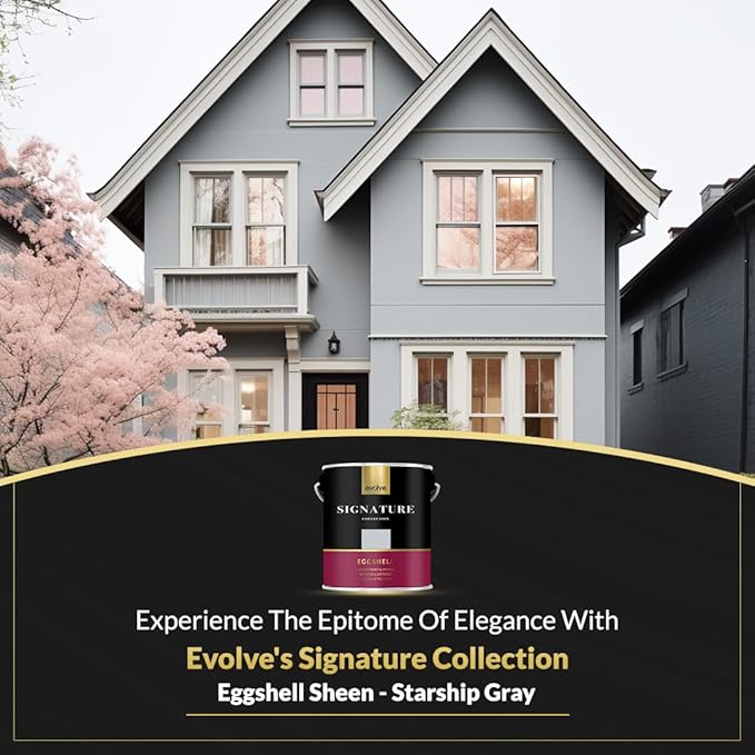 EVOLVE Signature Paint & Primer: Luxury Paint & Primer for Indoor & Outdoor Surfaces, Minimal Odor, Eggshell Sheen (Starship Gray, 1 Gallon)