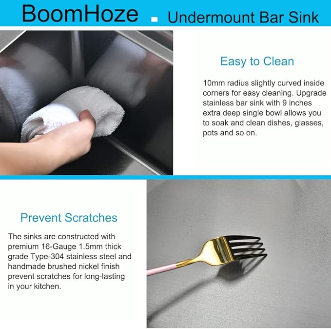 Black Undermount Bar Sink, 15 x 17 Inch Black Stainless Steel Undermount Kitchen Sink Single Bowl 16 Gauge Wet Bar Prep Basin