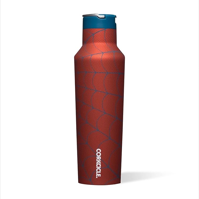 Corkcicle x Marvel Spider-Man Sport Canteen Insulated Tumbler, 20 oz – Reusable Water Bottle Keeps Beverages Cold for 25 Hours & Hot 12 Hours – Cupholder Friendly Tumbler with Screw-On Cap