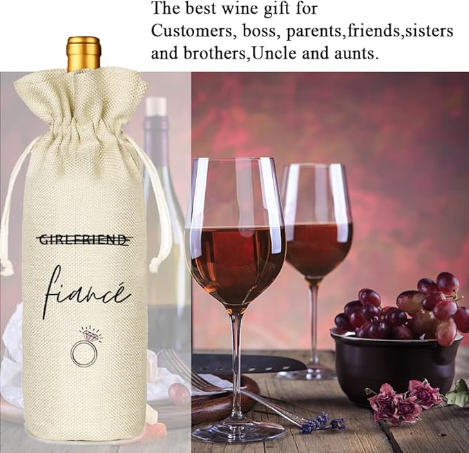 Girlfriend Fiancé, Best Friend Engagement Gift, Engagement Wine Bag, Funny Wine Bag, Bridal Shower Gfit - Linen Drawstring Wine Bags(5SW112)