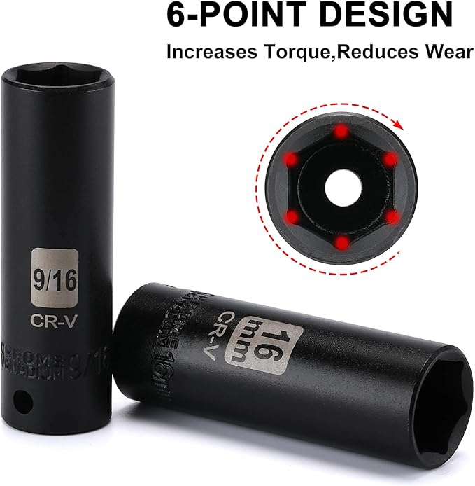 Mayouko 49 Pieces 3/8" Drive Impact Socket Set, 5/16"-3/4", 8-22MM, SAE/Metric, 6 Point, CR-V, Includes Extension Bar, Adapter, Universal Joint