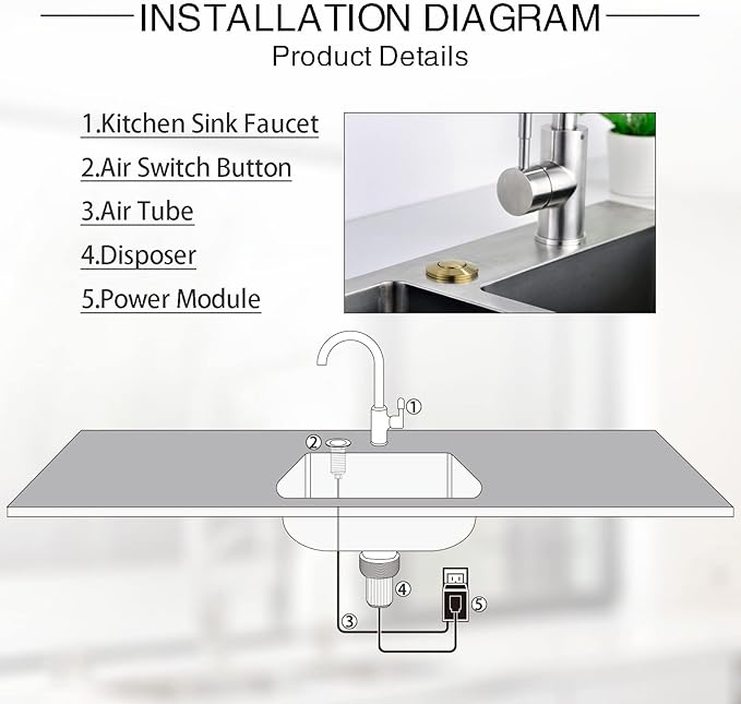 Garbage Disposal Air Switch Kit with with Long Button, Champagne Bronze (Brass Cover)