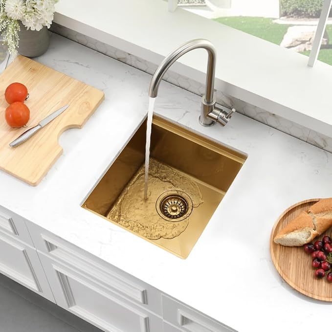 Gold Bar Sink, 15 x 17 Inch Undermount Kitchen Sink Small Wet Bar Prep 16 Guage Stainless Steel Single Bowl Basin