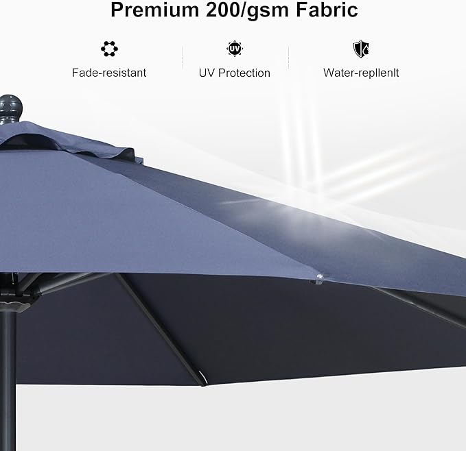 PURPLE LEAF 10' Round Patio Umbrella Outdoor Table Umbrella Aluminum Frame Market Umbrella Sun Umbrella with 8 Sturdy Ribs Tilt for Garden Deck Lawn Pool Navy Blue