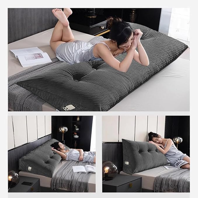 Gradient Velvet Triangular Wedge Pillow, Removable Cover Headboard Pillow for Daybed, Backrest Positioning Support Pillow Cushion Resting Reading Relaxing (Grey, Twin(39 * 20 * 8in))