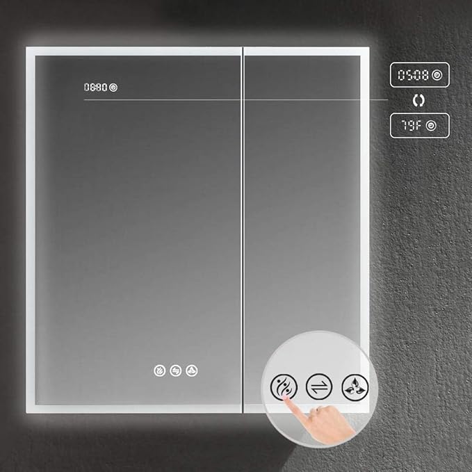 Blossom LED Lighted Mirror Medicine Cabinet, 30x32 Inch | Recessed or Surface Bathroom LED Medicine Cabinet with Mirror, Defogger, 3 Color Dimmer | 3X Makeup Mirror, Outlets & USB Ports
