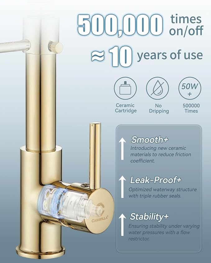 Kitchen Faucet, Commercial Kitchen Sink Faucets with Pull Down Sprayer, Stainless Steel Faucets for Kitchen Sinks, Dual Function Spray Head, Single Handle Spring Kitchen Faucets -Gold