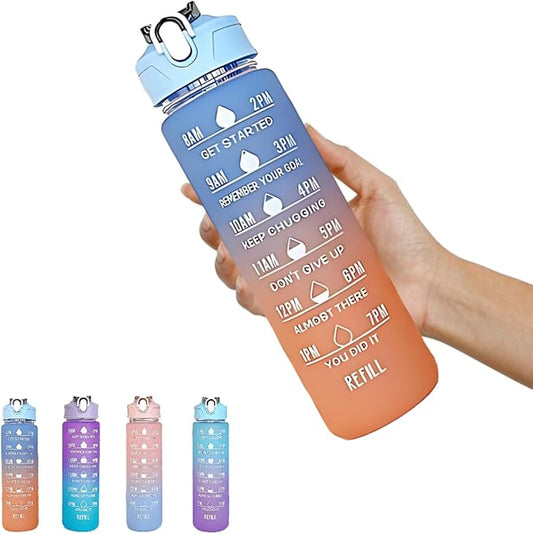 Generic Drinking Water Bottles Fitness Sports With Time Marker, 900 ml, Multiple Colors, Motivational Drinking Bottles (Blue+ Orange), XH-2081