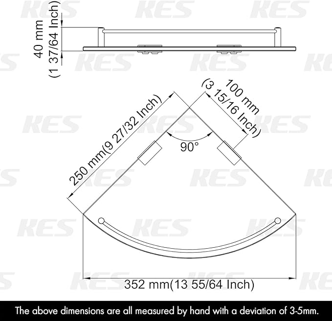 KES Glass Corner Shelf Bathroom Shelf Tempered Glass with Rail SUS 304 Stainless Steel Floating Wall Mount Bracket Brushed Gold, BGS2101A-BZ