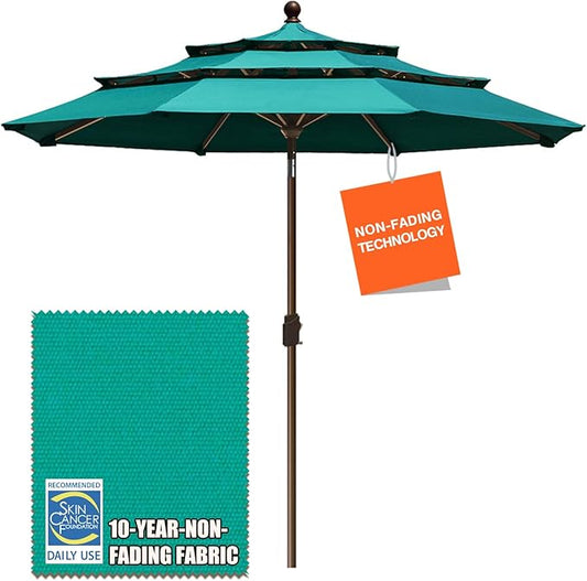 EliteShade USA 10-Year-Non-Fading 9Ft 3 Tiers Market Umbrella Patio Umbrella Outdoor Table Umbrella with Ventilation, Teal