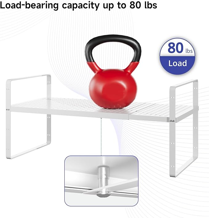 Expandable Kitchen Shelf Organizers, Kitchen Cabinet Organizer Stand Rack Organization for Countertop Cupborad Pantry, White 3 Pack