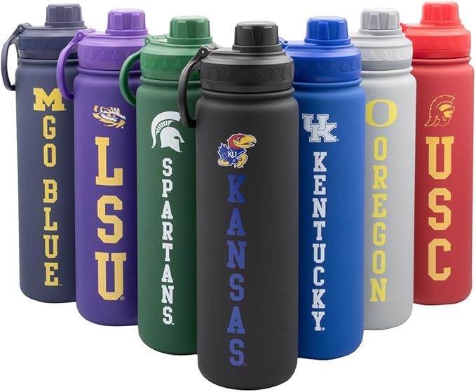 University of Kansas Water Bottle - Black Double Walled Stainless Steel 24 oz Keeps Drinks Cold or Hot