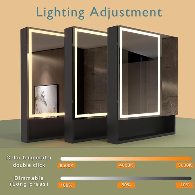 KWW LED Lighted Bathroom Medicine Cabinet with Sockets & USBs, Defogger, Dimmable, 3 Color Light Makeup Mirror, Easy to Install, Wall Mounted Cabinet (30 * 34)