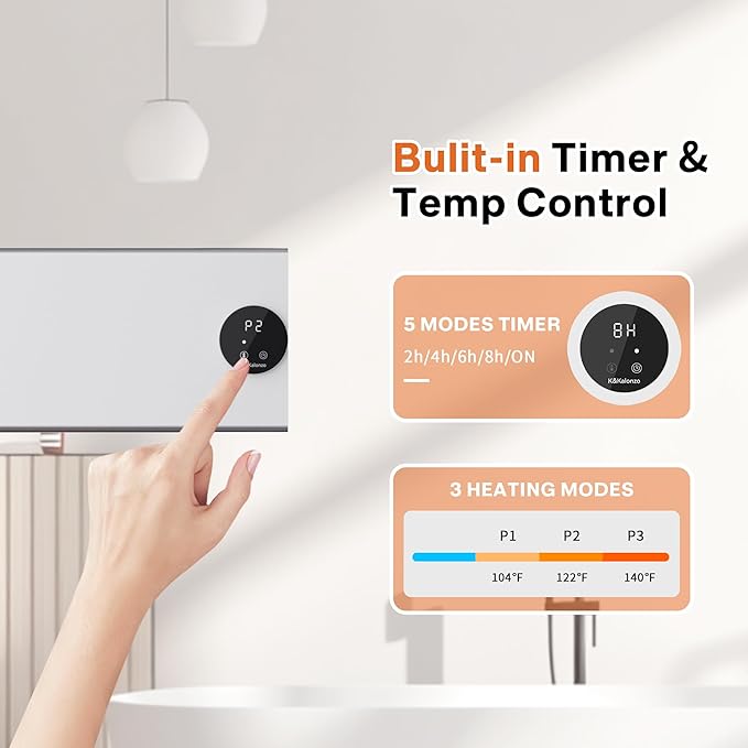 K&KALONZO Electric Towel Warmer, 18.8" W x 4.8" H Wall-Mounted Towel Heater with Built-in Timer, Waterproof Aluminum Towel Warmer for Bathroom, Support Plug-in and Hardwired, Silver, K1-R-S