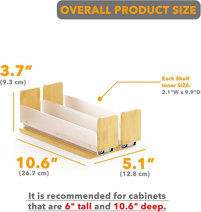 SpaceAid Bamboo Pull Out Spice Rack Organizer for Cabinet, Heavy Duty Slide Out Seasoning Kitchen Pantry Sliding Vertical Organization, 5.1" Wide, 2 Drawers(2" Wide), 1-Tier, Natural