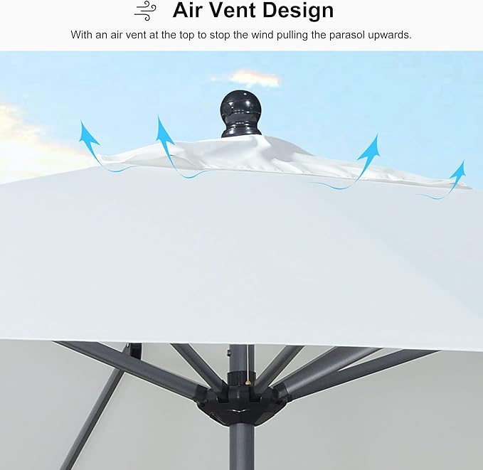 PURPLE LEAF 10' x 6.5' Rectangular Patio Umbrella Outdoor Table Umbrella Aluminum Frame Market Umbrella Sun Umbrella with 8 Sturdy Ribs Tilt for Garden Deck Lawn Pool White