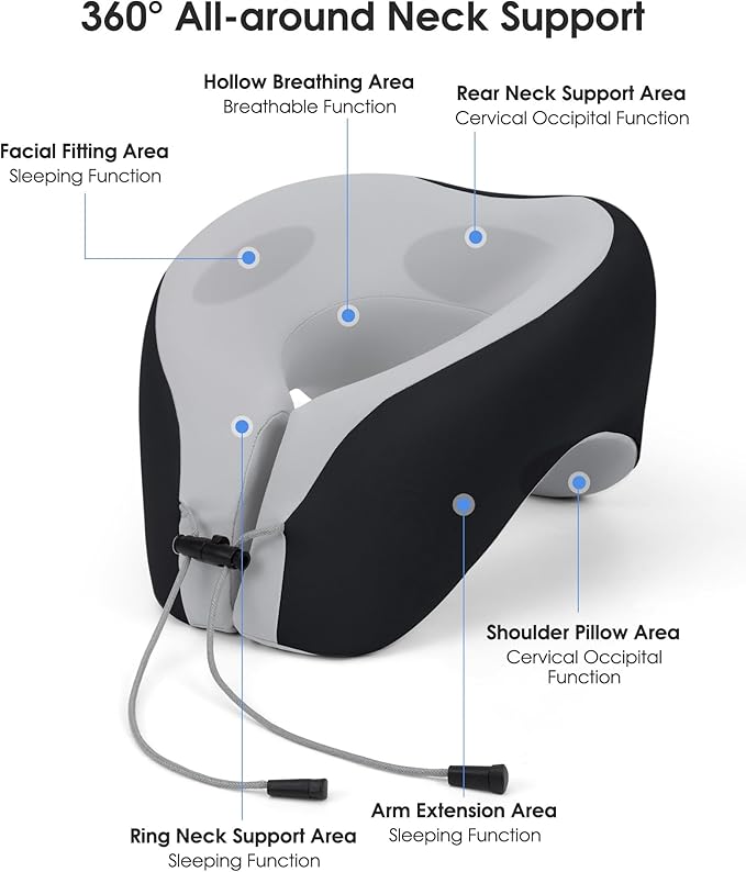 Travel Pillows for Airplanes, U-Shape Neck & Head Support Pillow for Long Flight Essentials, Earplugs and Storage Bag, Pain Relief Sleeping Neck Support Pillows for Airplane, Train, and Car