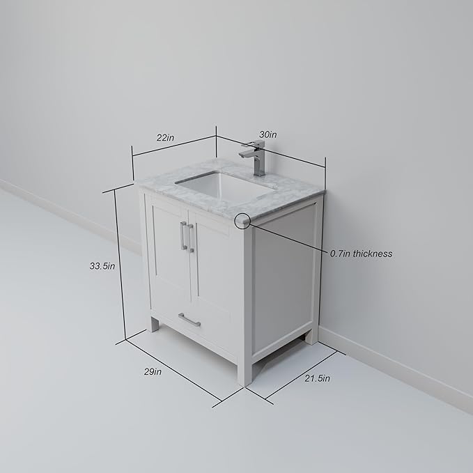 Big Sur 30 in. W X 22 in. D White Single Bath Vanity Cabinet Without Countertop