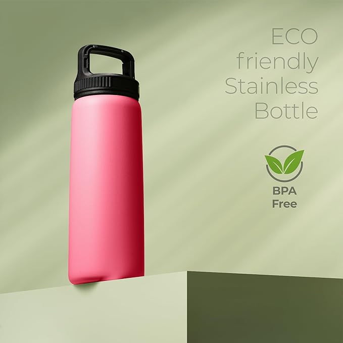 SipX™ Triple-Insulated Stainless Steel Water Bottle 25oz. With 3 Lids, BPA-Free Reusable Insulated Water Bottle Keeps Cold 24 Hours, Metal Water Bottle Made Of Sustainable Material For Hiking & Biking