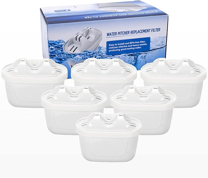 Replacement Filter Compatible with Brita Mavea 1001122,Maxtra,Maxtra+ and LEVOIT Pitcher Water Filter cartridges with Lead&Arsenic Removal (Pack of 6)