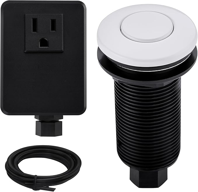 SinkTop Garbage Disposal Air Switch Kit with Long White Button,Brass Made Cover
