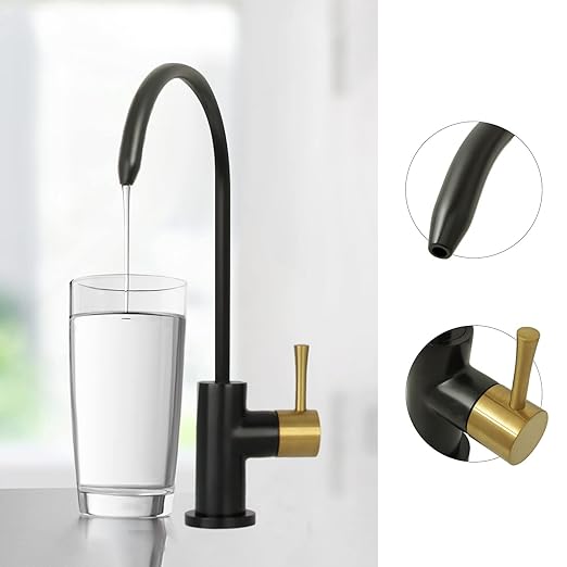 Kitchen Water Filter Faucet Fits Most Reverse Osmosis Units or Water Filtration System in Non-Air Gap, Only for Cold Water (Matte Black and Brass Gold)