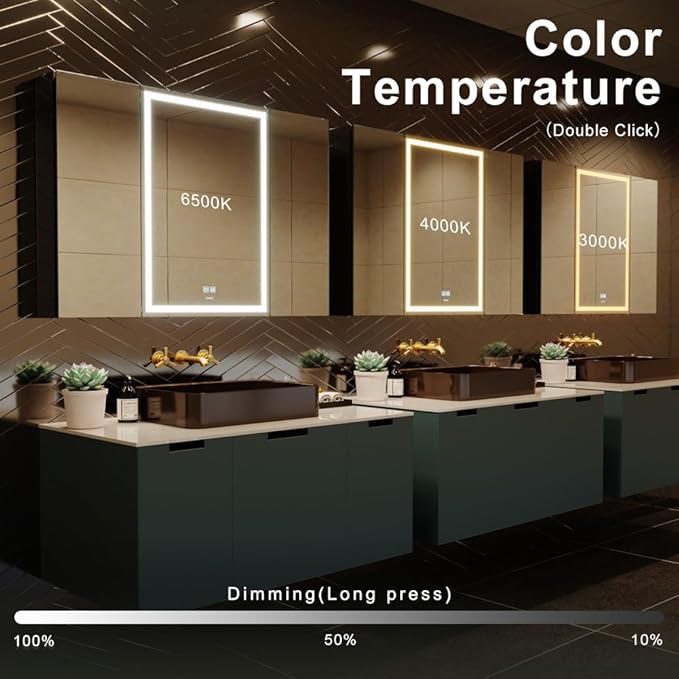 LED Lighted Bathroom Medicine Mirror Cabinet with Sockets & USBs, Anti-Fog Dimmable Light and Color Adjustment, Antirust and Easy to Install Aluminum Cabinet (Touch Screen, 28" L x 40" W)