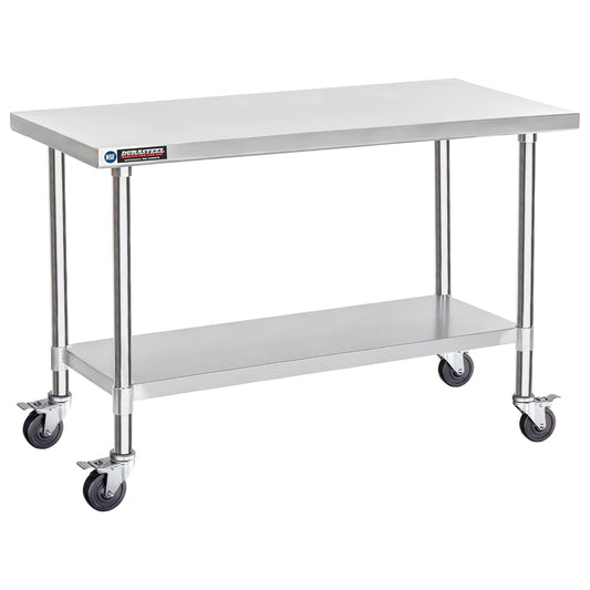 DuraSteel 30x60 NSF Stainless Steel Cart - Heavy Duty Food Prep Table with Undershelf - Rolling Kitchen Island on Wheels for Commercial Restaurant Kitchen, Garage, Outdoor Cooking, BBQ Grill, Counter