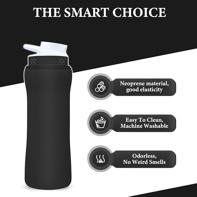 Sleeve Compatible with Cir-kul Water Bottle - 2 Pcs Water Bottle Sleeve Compatible with Cir-kul 22oz & Stainless Steel Bottle - Neoprene Insulated Water Bottle Cover for Retaining Temperature, （Black）