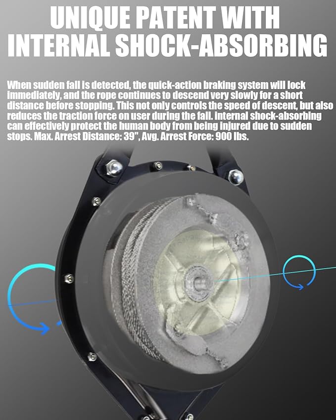 [Internal Shock Absorber] Self Retracting Lifeline Shemior 66FT SRL, Retractable Safety Lanyard, No Tangle+Aviation Grade Galvanized Steel Cable, Fall Arrest Roofing Gear, ANSI Compliant