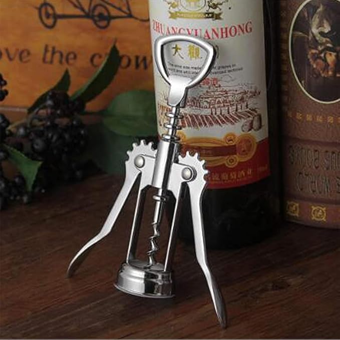 Wing Corkscrew Red Wine and Beer Bottle Opener with Wine Foil Cutter and Wine Stopper (401-Silver)