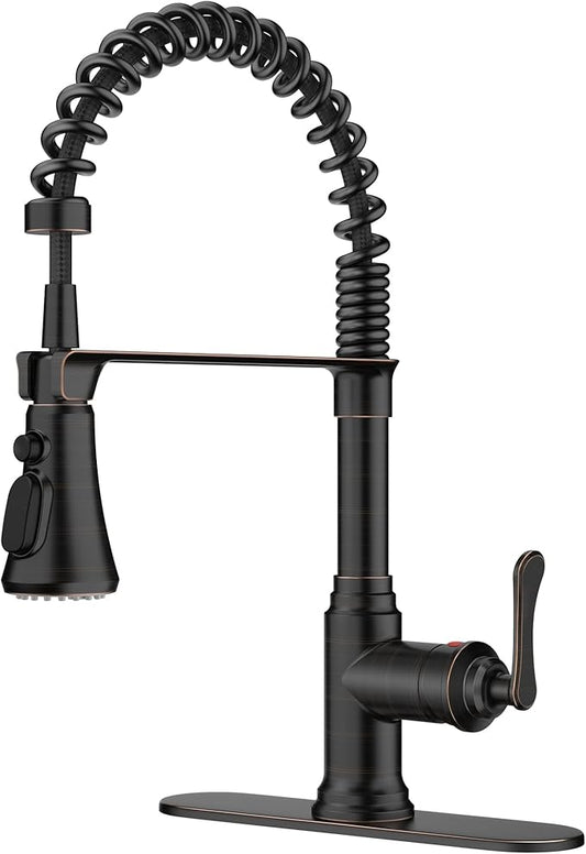 FORIOUS Rustic Kitchen Faucet with Pull Down Sprayer Oil Rubbed Brown, 3 Modes Stainless Steel High Arc Vintage Spring Sink Faucet 1 or 3 Holes for Pot Filler, Farmhouse Camper Wet Bar